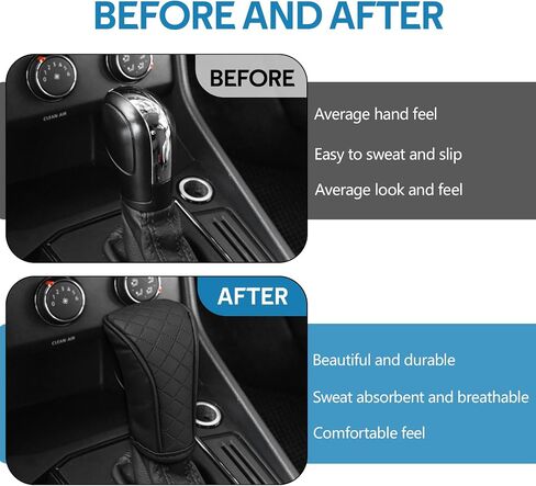 Leather Car Shift Knob Cover, Anti-Slip Automotive Gear Shift Knob Cover, Anti-Scratch Stick Shift Cover Protector, Universal Gear Shift Dust Cover Car Decoration for SUV Truck (Black+Red) in Saudi Arabia