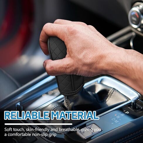 Leather Car Shift Knob Cover, Anti-Slip Automotive Gear Shift Knob Cover, Anti-Scratch Stick Shift Cover Protector, Universal Gear Shift Dust Cover Car Decoration for SUV Truck (Black+Red) in Saudi Arabia