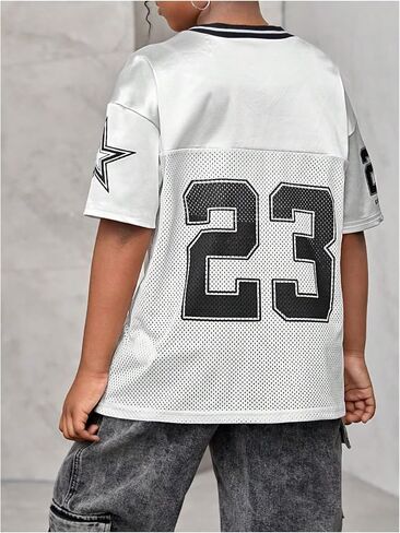 WDIRARA Girl's Number Graphic Jersey Shirts Short Sleeve V Neck Tees Oversized T-Shirt Tops in Saudi Arabia