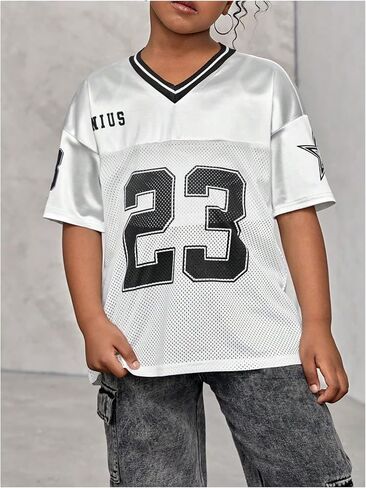 WDIRARA Girl's Number Graphic Jersey Shirts Short Sleeve V Neck Tees Oversized T-Shirt Tops in Saudi Arabia