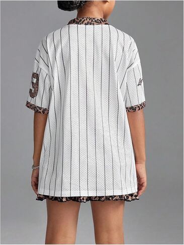 WDIRARA Girl's Number Graphic Jersey Shirts Short Sleeve V Neck Tees Oversized T-Shirt Tops in Saudi Arabia