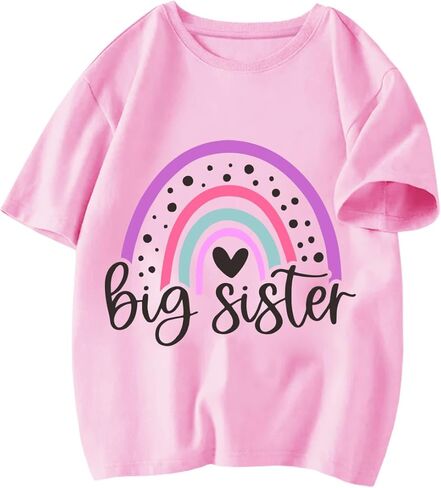 Big Sister Shirt Toddler Girls T-Shirt Promoted to Big Sister Clothes Outfit Announcement Tees Little Kids Top 2-7T in Kuwait