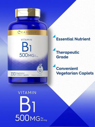 Carlyle Vitamin B1 | 250mg | 120 Caplets | Thiamin Mononitrate | Vegetarian, Non-GMO, and Gluten Free Supplement in Saudi Arabia