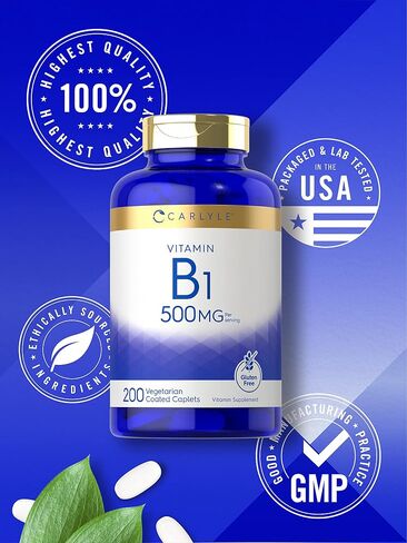 Carlyle Vitamin B1 | 250mg | 120 Caplets | Thiamin Mononitrate | Vegetarian, Non-GMO, and Gluten Free Supplement in Saudi Arabia