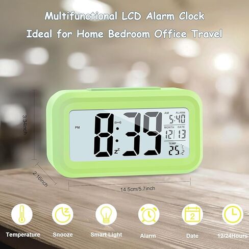 الساعات المنبه لغرف النوم ، المنبه الرقمي مع شاشة LCD ، غفوة ، 12/24 ساعة ، البطارية التي يتم تشغيلها لمكتب Travel Deske Beather الكثيف (أبيض) in Kuwait