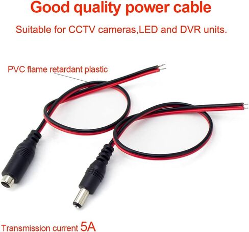 CENTROPOWER 20 Pcs DC Power Cable 5A 12v DC Power Plug Cord Male Connectors 2.1mm x 5.5mm, DC Pigtail Adapter Plug Socket Wire?for CCTV Security Camer in Saudi Arabia