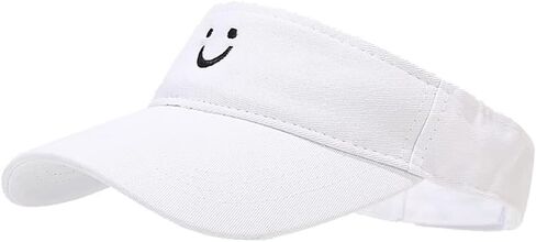 Women's U Smiley Face Embroidered Sun Sports Visor Caps Empty Top Adjustable Ball Caps in Saudi Arabia