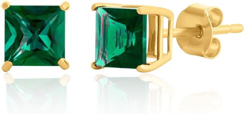 Amazon Essentials 10K Yellow Gold Princess cut Stud Earrings, 5mm/7mm (previously Amazon Collection) in Saudi Arabia