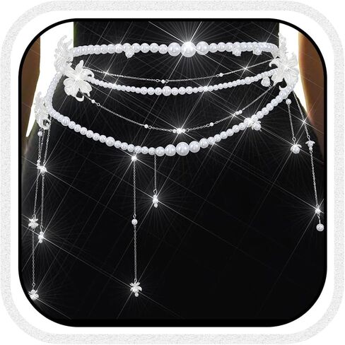 BODIY Pearl Waist Chain Belt Pearl Dress Chain Layered Waist Chain Summer Beach Body Accessories for Women in Saudi Arabia