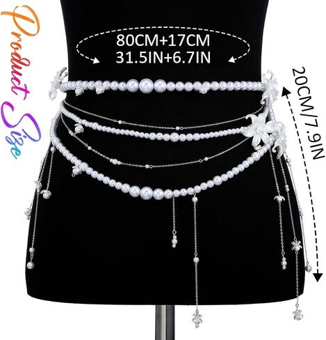 BODIY Pearl Waist Chain Belt Pearl Dress Chain Layered Waist Chain Summer Beach Body Accessories for Women in Saudi Arabia
