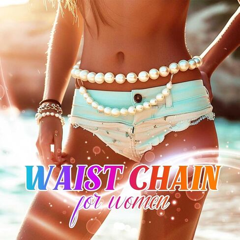 BODIY Pearl Waist Chain Belt Pearl Dress Chain Layered Waist Chain Summer Beach Body Accessories for Women in Saudi Arabia