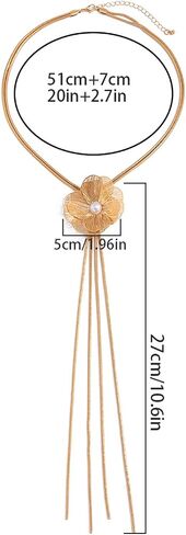 Long Tassel Clavicle Chain Necklace Summer Beach Flower Pendant Body Chain Necklace Metal Y Shape Floral Chest Chain Jewelry for Women in Kuwait