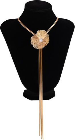 Long Tassel Clavicle Chain Necklace Summer Beach Flower Pendant Body Chain Necklace Metal Y Shape Floral Chest Chain Jewelry for Women in Kuwait