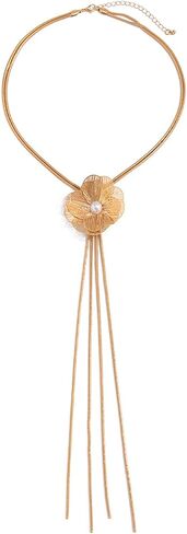 Long Tassel Clavicle Chain Necklace Summer Beach Flower Pendant Body Chain Necklace Metal Y Shape Floral Chest Chain Jewelry for Women in Kuwait