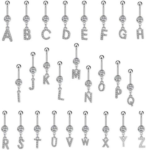 316L Stainless Steel Letter Belly Ring - 1.6mm Thickness, 10mm Bar Length, 8mm Zircon Charm, Hypoallergenic Navel Piercing Jewelry, High Polish Finish in Saudi Arabia