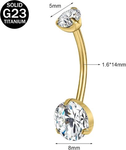 14G مكعب المجوهرات الزركونيا السرة ، ASTM F136 BELLY BELLY RING ، 6/8/10/12/14MM ملولب داخليًا طويلًا بارًا عزيزًا مسطحًا ، خاتم السرة الثقوب للنساء للنساء الذهب in Kuwait