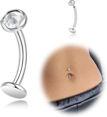 14G مكعب المجوهرات الزركونيا السرة ، ASTM F136 BELLY BELLY RING ، 6/8/10/12/14MM ملولب داخليًا طويلًا بارًا عزيزًا مسطحًا ، خاتم السرة الثقوب للنساء للنساء الذهب in Kuwait
