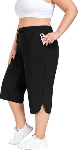 Foreyond Womens Plus Size Capris Pants Quick Dry Drain Lose Disual Pants مع جيوب 1XL-5XL in Kuwait