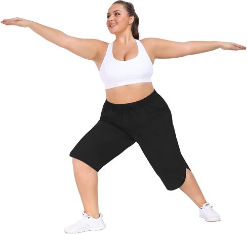 Foreyond Womens Plus Size Capris Pants Quick Dry Drain Lose Disual Pants مع جيوب 1XL-5XL in Kuwait
