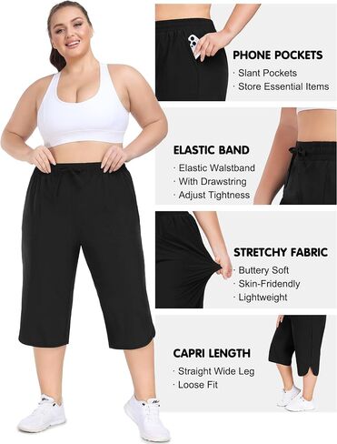 Foreyond Womens Plus Size Capris Pants Quick Dry Drain Lose Disual Pants مع جيوب 1XL-5XL in Kuwait