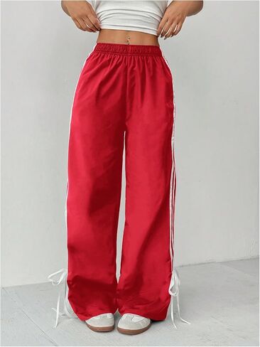 WDIRARA Women's Petite Side Striped Bowknot Track Pants Elastic Waist Wide Leg Baggy Sweatpants Streetwear in Saudi Arabia