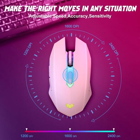 LuLabboard Wireless Gaming Mouse, Rechargeable Wireless Computer Mouse, LED Backlit, Ergonomic Mouse with 6 Silent Click Buttons, 3 Adjustable DPI Computer Wireless Mouse for Laptop,PC,Mac, Black in Saudi Arabia