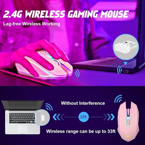 LuLabboard Wireless Gaming Mouse, Rechargeable Wireless Computer Mouse, LED Backlit, Ergonomic Mouse with 6 Silent Click Buttons, 3 Adjustable DPI Computer Wireless Mouse for Laptop,PC,Mac, Black in Saudi Arabia