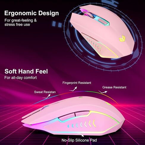 LuLabboard Wireless Gaming Mouse, Rechargeable Wireless Computer Mouse, LED Backlit, Ergonomic Mouse with 6 Silent Click Buttons, 3 Adjustable DPI Computer Wireless Mouse for Laptop,PC,Mac, Black in Saudi Arabia