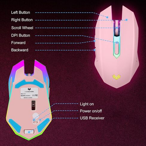 LuLabboard Wireless Gaming Mouse, Rechargeable Wireless Computer Mouse, LED Backlit, Ergonomic Mouse with 6 Silent Click Buttons, 3 Adjustable DPI Computer Wireless Mouse for Laptop,PC,Mac, Black in Saudi Arabia