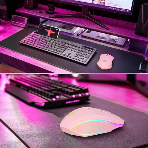 LuLabboard Wireless Gaming Mouse, Rechargeable Wireless Computer Mouse, LED Backlit, Ergonomic Mouse with 6 Silent Click Buttons, 3 Adjustable DPI Computer Wireless Mouse for Laptop,PC,Mac, Black in Saudi Arabia