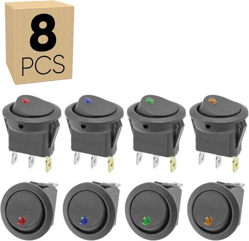 8pcs مفتاح تبديل Rocker مع ضوء النقطة ، ON/OFF SPST 3PIN 3PIN DUTICH 20A 12V DC مفاتيح قارب مضاءة مضيئة للقارب البحري للسيارات التلقائية ، KCD2B-101 ، متعدد الألوان ، متعدد الألوان in Kuwait