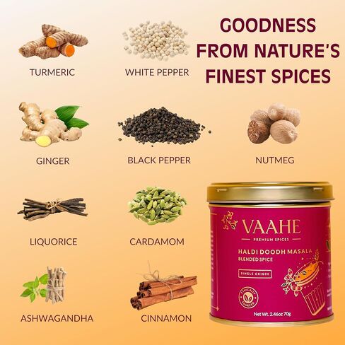 VAAHE Golden Milk Powder, Instant Turmeric Latte Mix- Ashwagandha, Turmeric, Black Pepper, Ginger Powder and more | Ayurvedic Superfood for Recovery, Relaxation, 2.47 Oz in Saudi Arabia