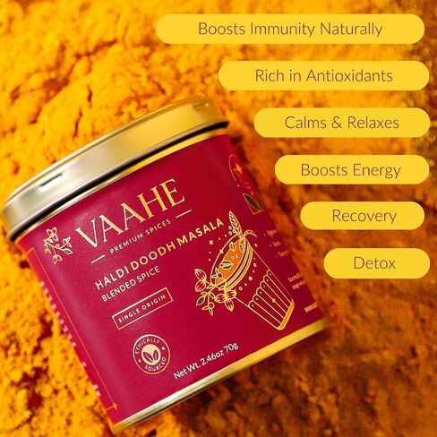 VAAHE Golden Milk Powder, Instant Turmeric Latte Mix- Ashwagandha, Turmeric, Black Pepper, Ginger Powder and more | Ayurvedic Superfood for Recovery, Relaxation, 2.47 Oz in Saudi Arabia