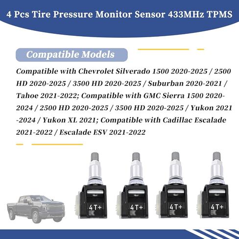 GetFarway 4 PCS Tyre Pressure Monitor Sensor 433MHz TPMS 13545366 FIT for GMC CHEVROLET CADILLAC SIERRA SILDADAD SUBRUBAN TAHOE YUKON ESCALADE 2019-2025 86803857 84338125 85110397 in Saudi Arabia