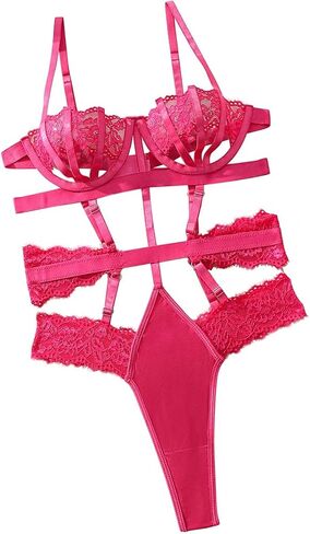Women One Piece Lingerie Sexy Lace Harness Lingerie Bodysuit Crotch Babydoll Teddy Underwear in Kuwait