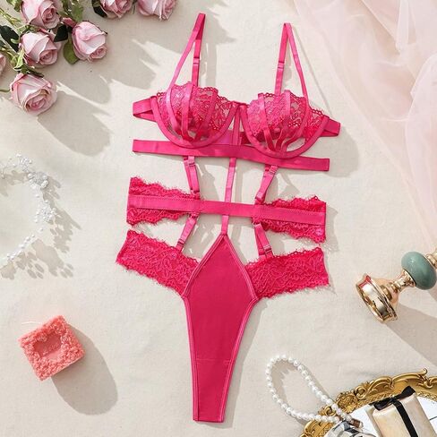 Women One Piece Lingerie Sexy Lace Harness Lingerie Bodysuit Crotch Babydoll Teddy Underwear in Kuwait