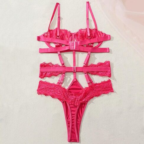 Women One Piece Lingerie Sexy Lace Harness Lingerie Bodysuit Crotch Babydoll Teddy Underwear in Kuwait
