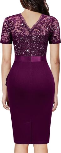 Miusol Women's Elegant Sequin Floral Lace Scoop Neck Ruffle Style Cocktail Party Dress in Saudi Arabia