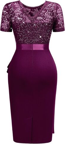 Miusol Women's Elegant Sequin Floral Lace Scoop Neck Ruffle Style Cocktail Party Dress in Saudi Arabia