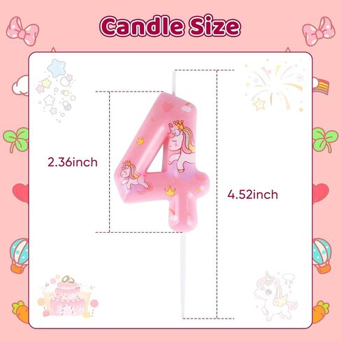 Unicorn Number 4 Candle,Birthday Candles,Numeral Cake Topper Pink Cute Birthday Decorations for Girls Party Supplies,Anniversary,Theme Party Favors in Kuwait