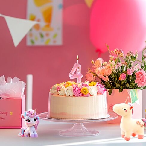 Unicorn Number 4 Candle,Birthday Candles,Numeral Cake Topper Pink Cute Birthday Decorations for Girls Party Supplies,Anniversary,Theme Party Favors in Kuwait