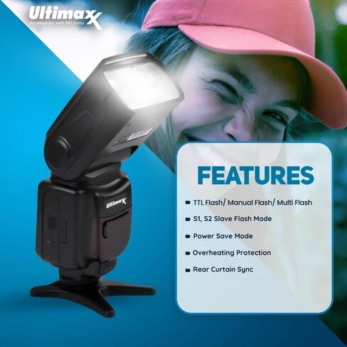 Ultimaxx's Professional Dynamic DF210 TTL Speedlite لـ Nikon D7200 D5600 D5500 D5300 D5000 D3500 D3400 D3300 D3200 D850 D810 D750 D700 D500 والمزيد، للكاميرات الرقمية مع حذاء معدني ساخن in Saudi Arabia