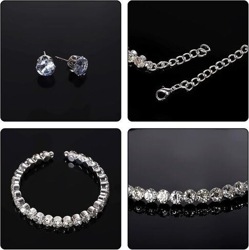 choyaxo 4pcs Silver Necklace Set Including Rhinestone Necklace Earrings Bracelet Gloves for Tea Party Bridal Wedding Formal Costume Jewelry in Kuwait