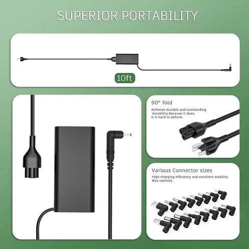 محول تيار متردد عالمي 90 واط لشاحن الكمبيوتر المحمول Dell HP Acer Asus Lenovo IBM Toshiba Samsung Sony Fujitsu Gateway Notebook Ultrabook Chromebook سلك إمداد الطاقة مع 16 نصيحة in Kuwait