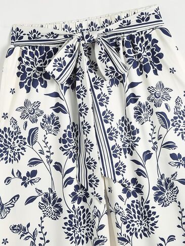 ZAFUL Women's Wide Leg Elastic Band Tied Pants High Waisted Printed Casual Palazzo Pants in Saudi Arabia