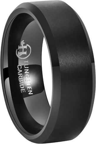 Classic Wedding Bands for Men 8mm Black Tungsten Carbide Rings, Anti-Scracth and Durable, Beveled Polished Edge for Comfortable Fit in Saudi Arabia