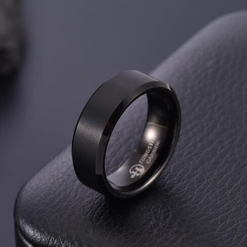 Classic Wedding Bands for Men 8mm Black Tungsten Carbide Rings, Anti-Scracth and Durable, Beveled Polished Edge for Comfortable Fit in Saudi Arabia