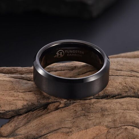 Classic Wedding Bands for Men 8mm Black Tungsten Carbide Rings, Anti-Scracth and Durable, Beveled Polished Edge for Comfortable Fit in Saudi Arabia