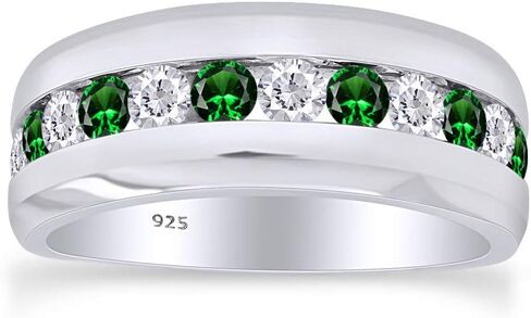 Affy Round Cut محاكاة الزمرد و White Cubic Zirconia Mens الذكرى السنوية الخاتم في 14K Gold مطلي 925 STERLING SILVER in Saudi Arabia