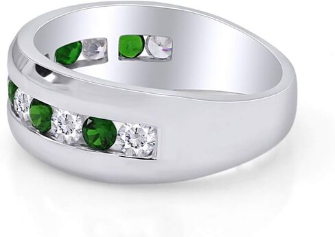 Affy Round Cut محاكاة الزمرد و White Cubic Zirconia Mens الذكرى السنوية الخاتم في 14K Gold مطلي 925 STERLING SILVER in Saudi Arabia